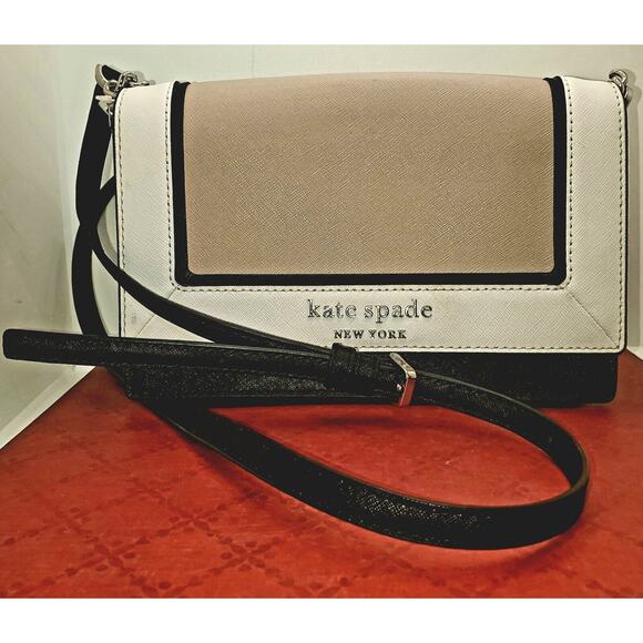 Kate Spade Cameron Crossbody Spectator Beige Cream Black 9 X 6.5 Inch Designer - Picture 2 of 16